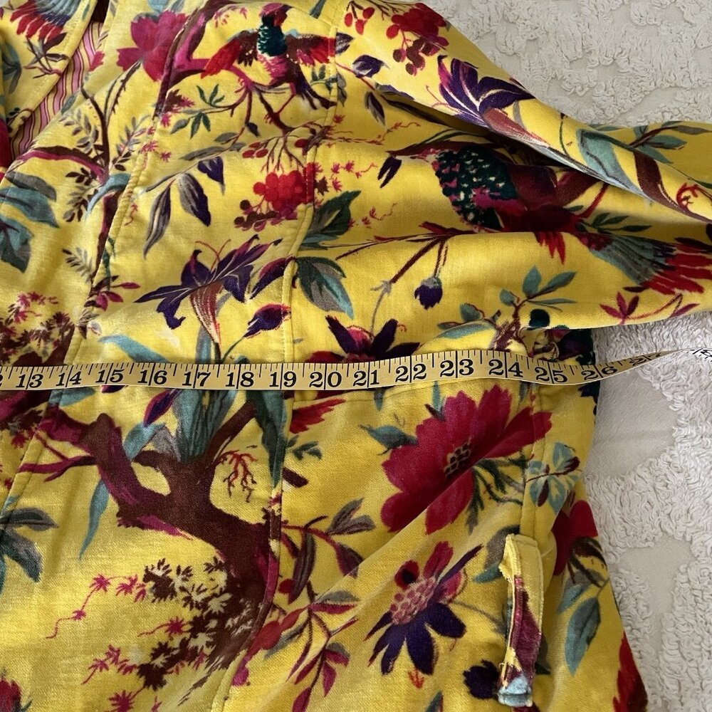 OFMD Yellow Bird Velvet Banyan Fabric Kimono Cotton Velvet Robe Long Jacket - Picture 10 of 14